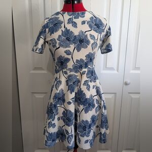 Copper Key Floral Blue and White Mini Fit and Flare Dress Size Small